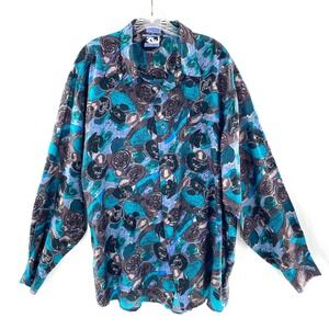 Vintage Today's News‎ XL Silk Abstract Print Button Up Shirt Long Sleeve Men's